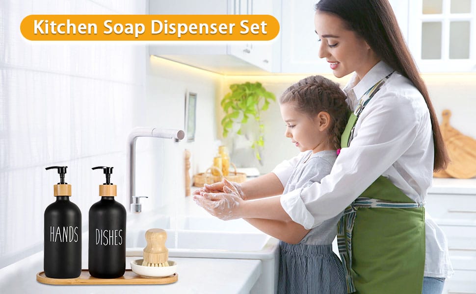 3-in-1 Refillable Ceramic Soap & Lotion Dispenser Set with Bamboo Base – 500ml Capacity