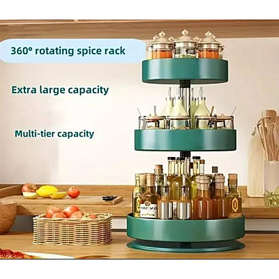 3-Tier 360° Rotating Spice Rack – Extra Large Capacity, Multi-Tier Kitchen Organizer