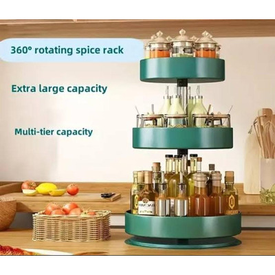 3-Tier 360° Rotating Spice Rack – Extra Large Capacity, Multi-Tier Kitchen Organizer