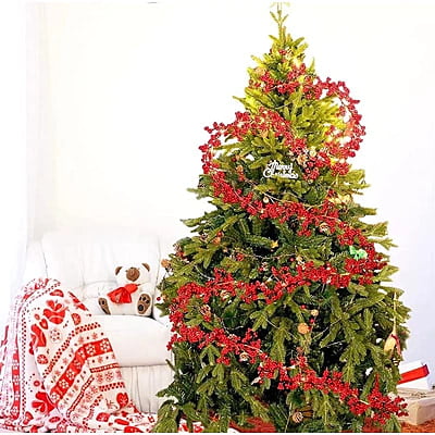 1.8M red berry christmas garland with light